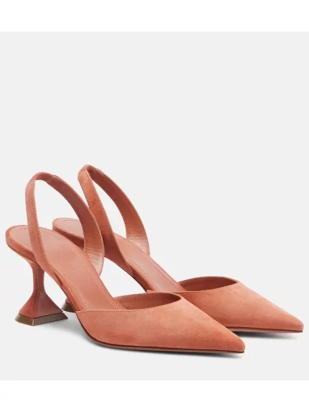 Pantofi cu toc Amina Muaddi din piele de căprioară slingback portocaliu