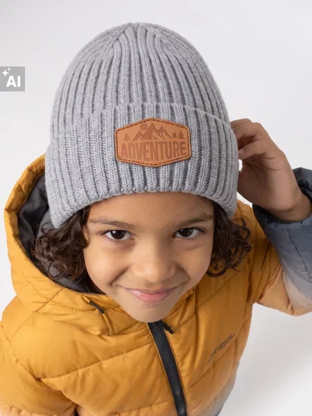 Sinsay Čepice beanie s viskózou a nášivkou šedá
