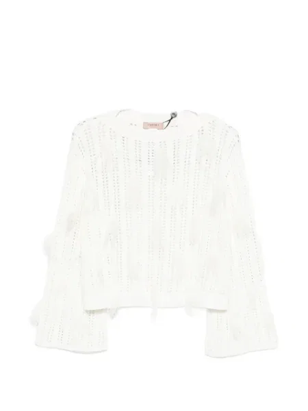 Sweter Twinset z frędzli biały