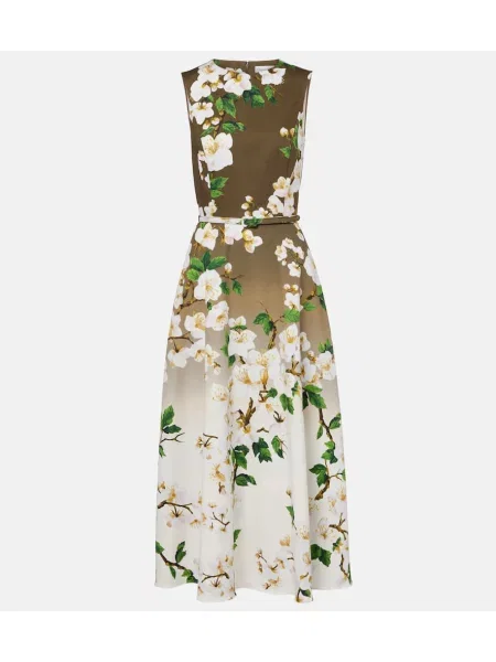 Obleka koktejl obleka Oscar De La Renta s cvetličnim vzorcem