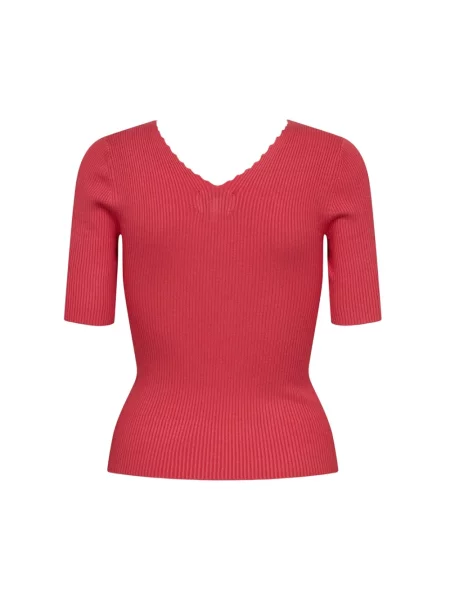 Dzianinowa koszulka z dekoltem v Nümph z dekoltem w serek czerwona