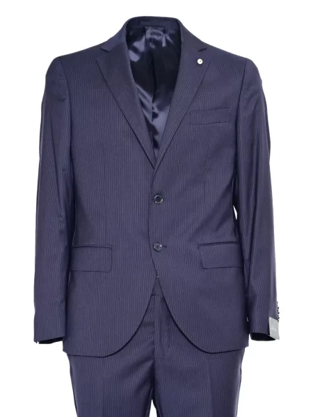 Costum Luigi Bianchi Mantova de lână cu dungi de costum albastru