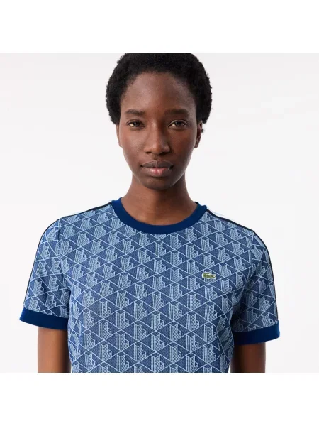 Lacoste Koszulka Slim Fit Z Żakardowym Monogramem granatowa