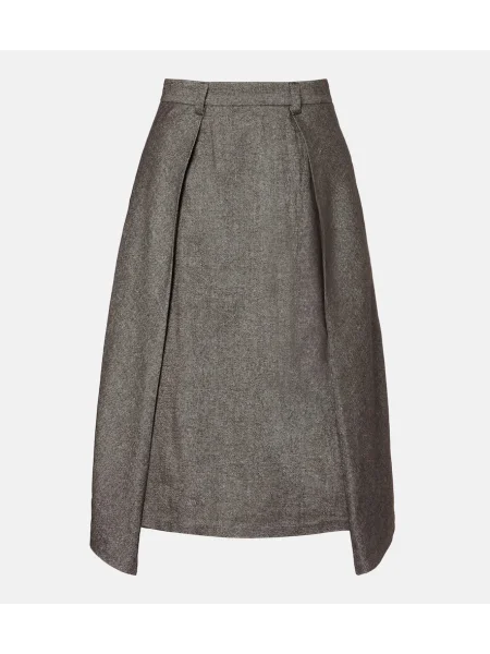 Fustă midi Brunello Cucinelli de lână până la genunchi gri
