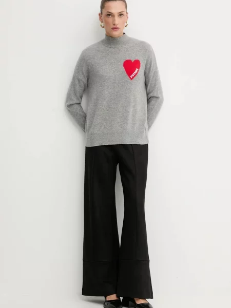 FROM FUTURE sweter kaszmirowy lekki z półgolfem szary