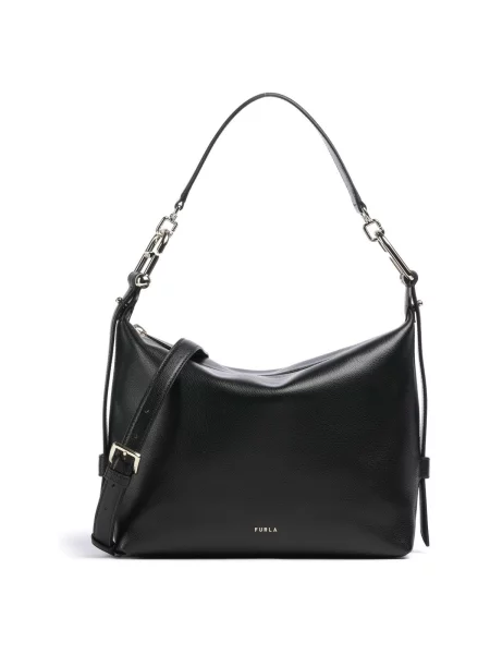 Kožená hobo kabelka Furla čierna
