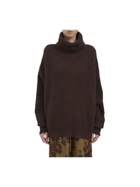 Sweter z golfem Uma Wang do golfa z futerkiem brązowy