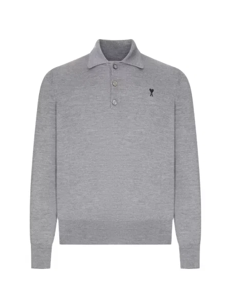 Tricou polo Ami Paris gri