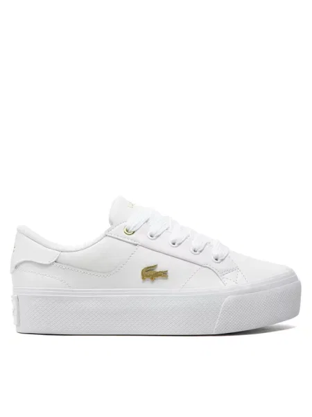 Top Lacoste skórzany na platformie z logo biały