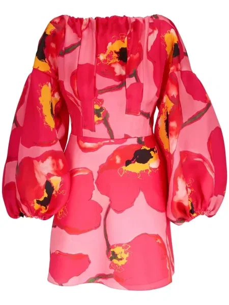 Mała sukienka mini Carolina Herrera w kwiatki garniturowa różowa