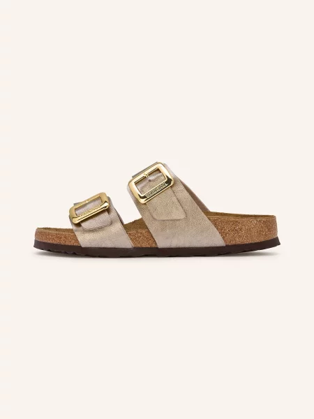 Birkenstock Klapki Sydney Cushion Buckle Złoty beżowe