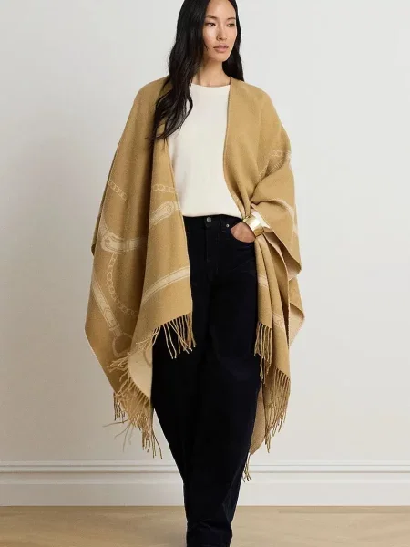 Lauren Ralph Lauren pončo s vlnou béžové