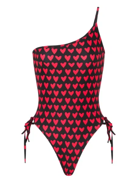 Costum de baie Moschino cu imagine cu motiv cu inimi cu un umăr gol negru