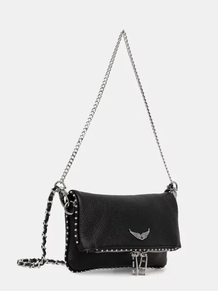 Zadig&Voltaire Kožená kabelka ZADIG&VOLTAIRE ROCK NANO GRAINED LEATH STUDS čierna