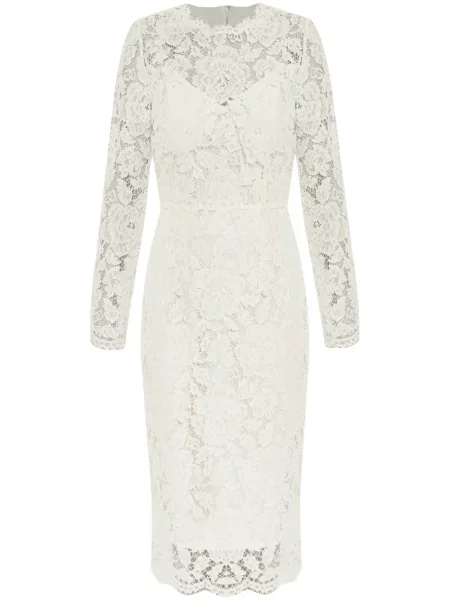 Rochie midi Dolce & Gabbana cu model floral din dantelă până la genunchi alb