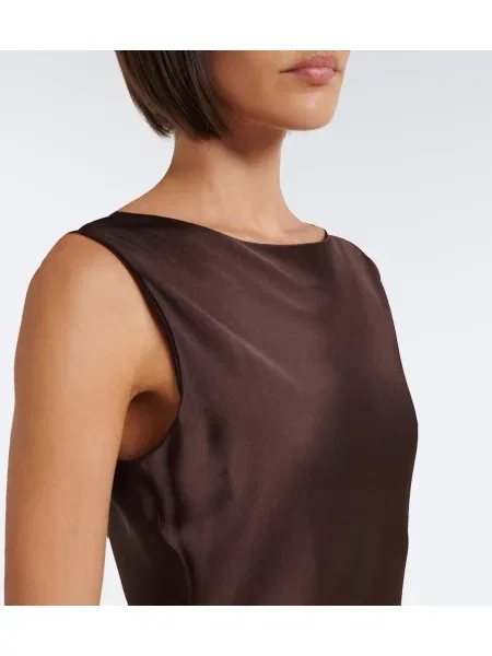 Rochie maxi Max Mara din satin cu spatele deschis maro