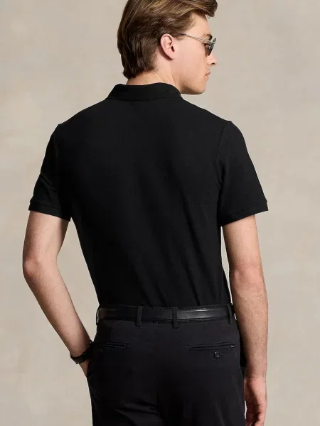 Tricou polo Polo Ralph Lauren plasă clasic negru