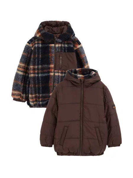 WE Fashion Demisezoninė striukė gelsvai pilka / ruda / raudona juoda