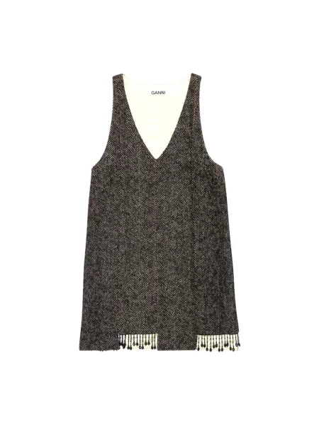 Mała mały sukienka mini Ganni z dekoltem w serek szara