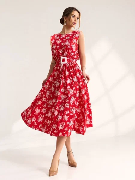Сукня міді ISSA Plus комбінований верх червоний
