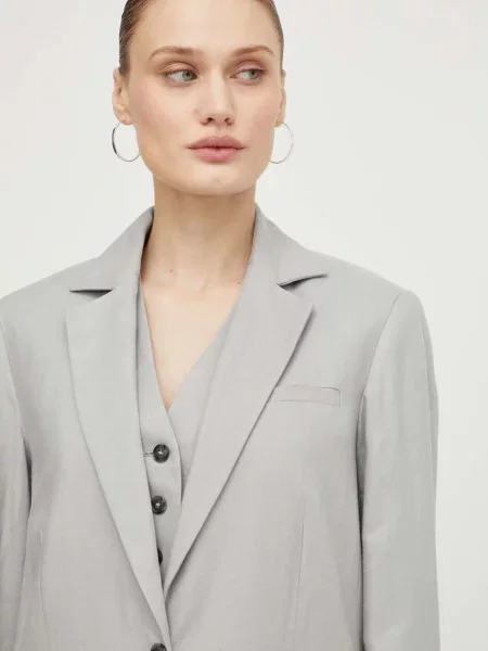 Herskind marynarka z domieszką lnu Mercy jednorzędowa gładka szary