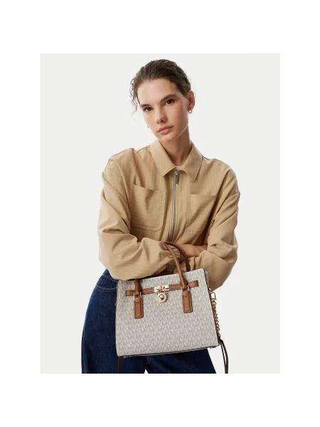 MICHAEL Michael Kors Ročna torbica ecru / progasto / konjak bež