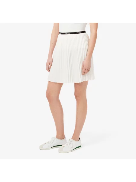 Lacoste Krótka Plisowana Spódnica Kremowa biała