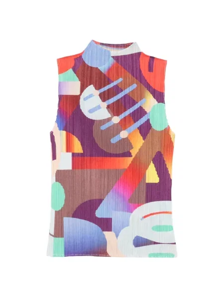 Tricou Pleats Please Issey Miyake cu imagine cu imprimeu abstract albastru