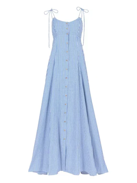 Rochie midi Rosie Assoulin cu dungi până la genunchi de costum albastru