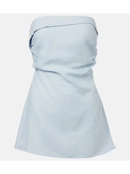 Lniany top Faithfull bez ramiączek niebieski