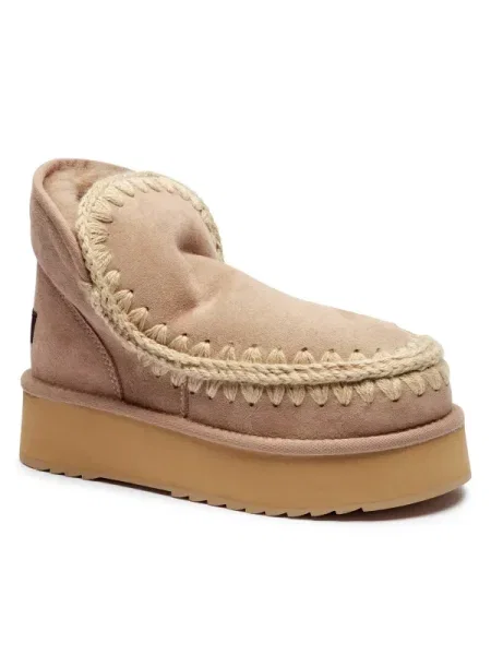 MOU De piele bocanci Mini Eskimo Platform cu adaos de lână roz