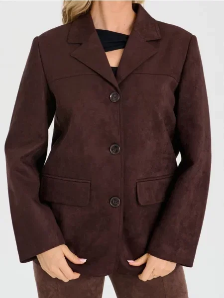 Куртка з імітації замші в ретро стилі темно коричневий