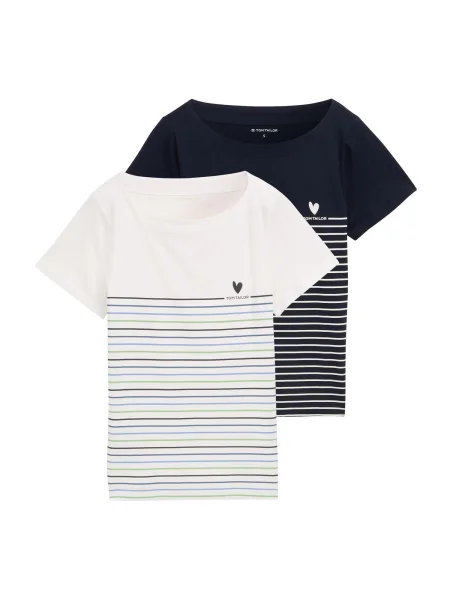 TOM TAILOR Tricou bleumarin / albastru deschis / verde deschis alb