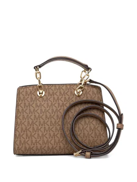 Кожено портмоне Michael Michael Kors с връзки с принт кафяво