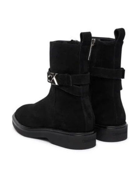 Calvin Klein velúr bokacsizma ANKLE BOOT W/ METAL LOGO SUE lapos talpú fekete
