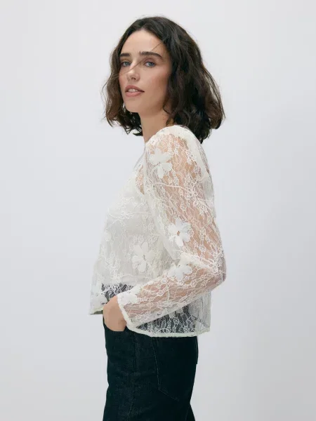 Reserved Мереживна блузка кремовий 