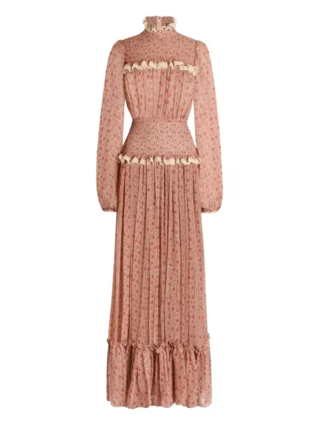 Rochie maxi Dolce & Gabbana cu model floral cu volane de costum roz