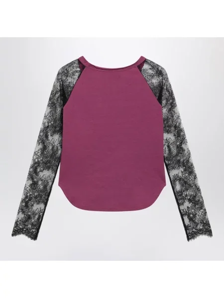 Lniany top Valentino Garavani fioletowy