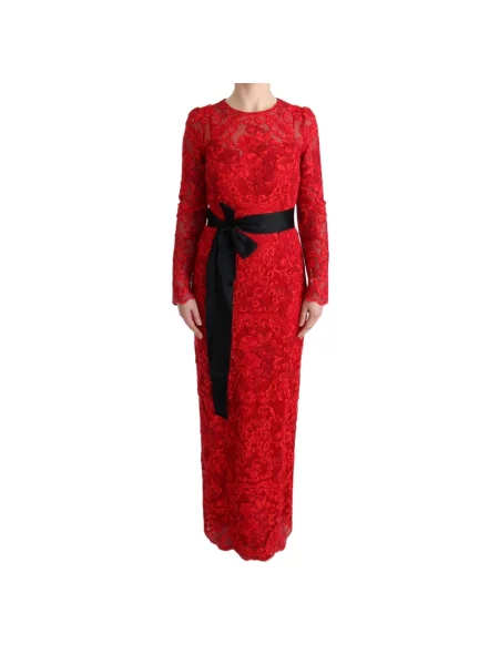 Długa sukienka ołówkowa Dolce And Gabbana w kwiatki czerwona