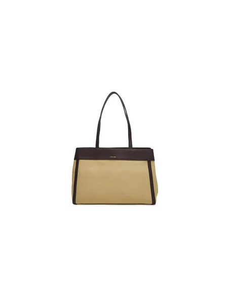 Calvin Klein Kabelka Ck Canvas Medium Tote Béžová zelená