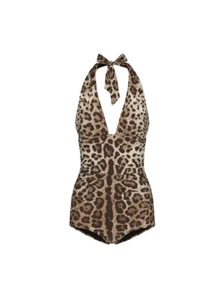 Stroj jednoczęściowy Dolce And Gabbana w panterkę beżowy