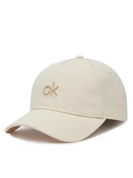 Ленена шапка с козирка Calvin Klein с апликация бежово