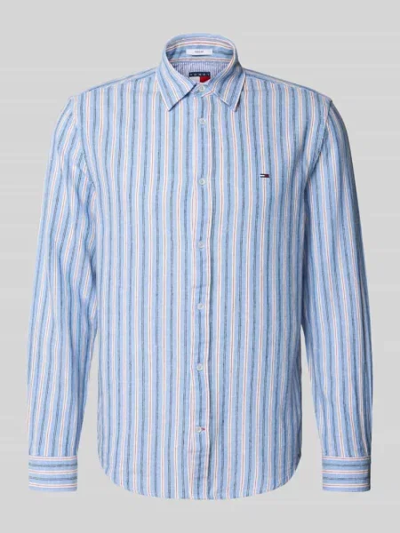 Koszula casualowa o kroju regular fit z mieszanki lnu i bawełny Tommy Jeans niebieska