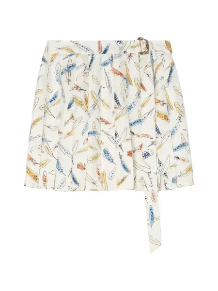 Fusta mini Burberry de mătase cu pene alb