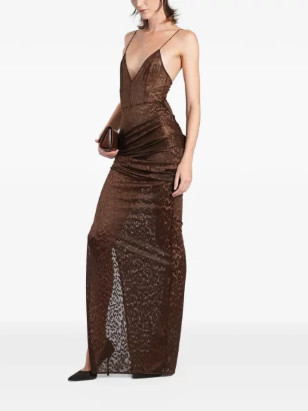 Fusta maxi Alex Perry cu imagine cu model leopard drapată maro