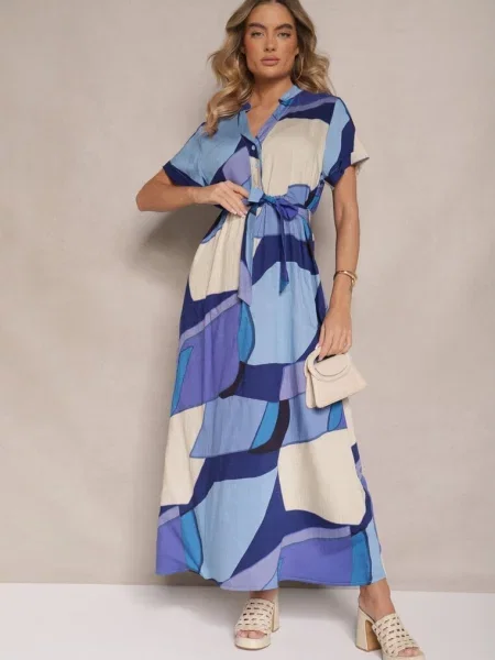 Sukienka Koszulowa z w Geometryczny Print Falintia niebieska
