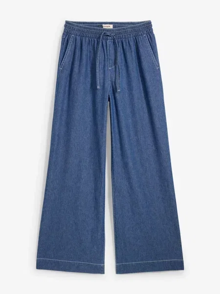 Dżinsy Wide Leg mid waist wygodny pasek niebieskie