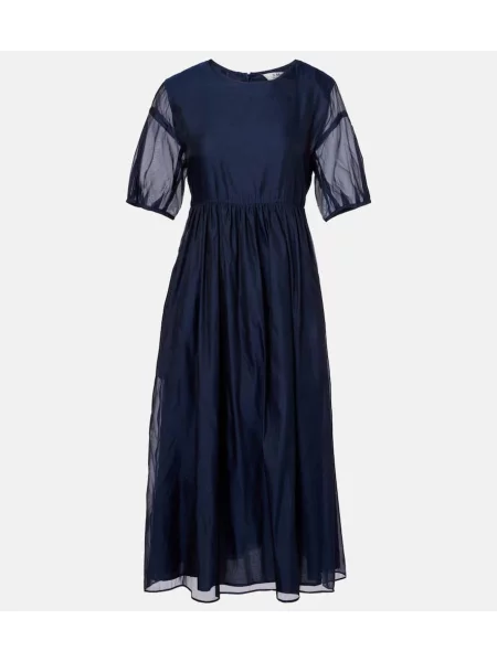 Jedwabna sukienka midi S Max Mara do kolan garniturowa niebieska