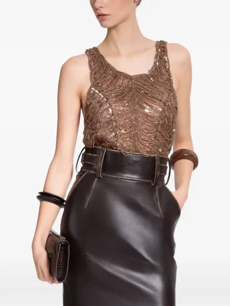 Top Elie Saab cu broderie maro