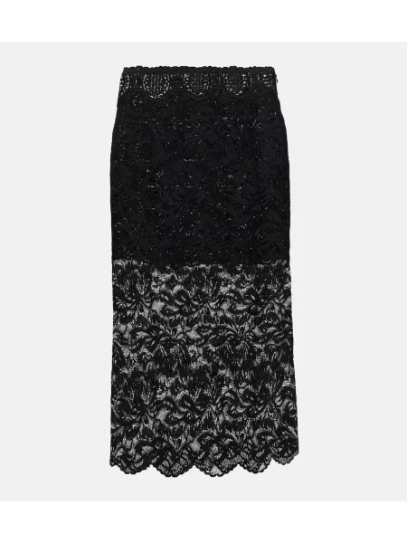 Fustă midi Paco Rabanne din dantelă până la genunchi negru